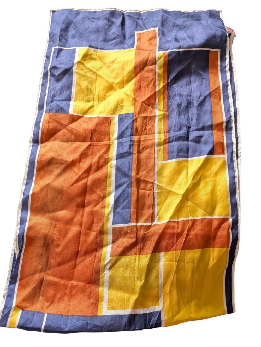 Colorblock Geometric Designer Scarf in Blue, Orange & Yellow Old Money Classic
